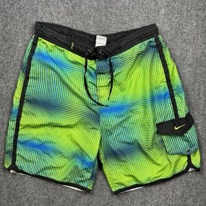 Nike Mens Swim Trunks Size Large Blue Green Abstract Print Mesh Lined Pocket